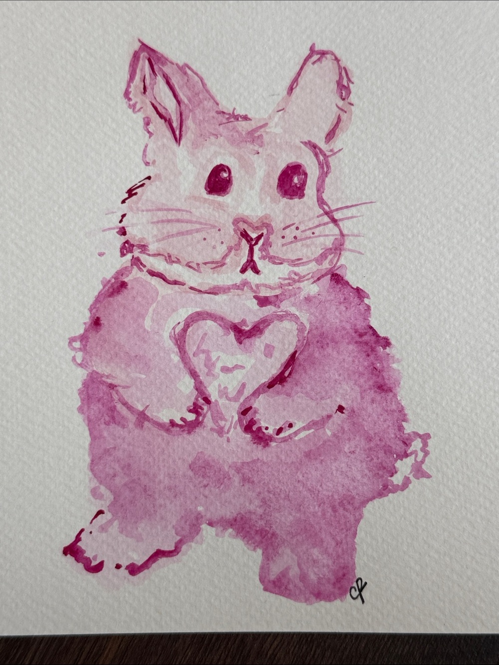 Original, One-of-kind, Pink pink bunny watercolor art piece